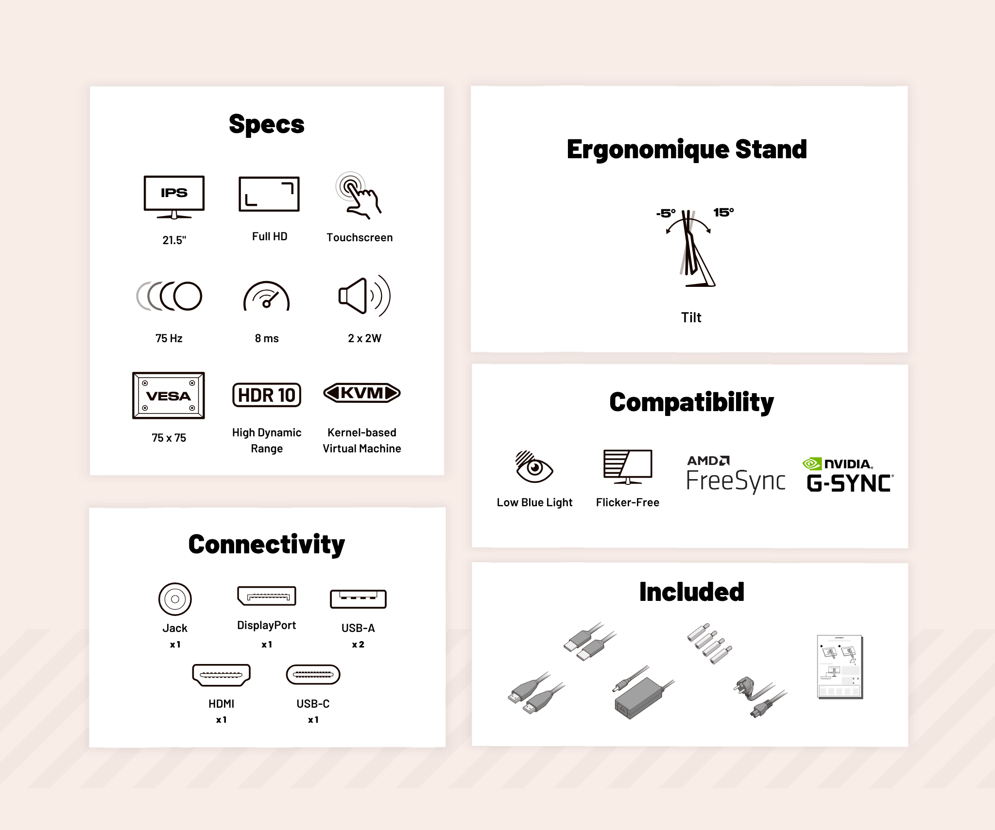 Desktop Monitor | 21,5" | FHD | Touchscreen | USB Hub | KVM (refurbished)