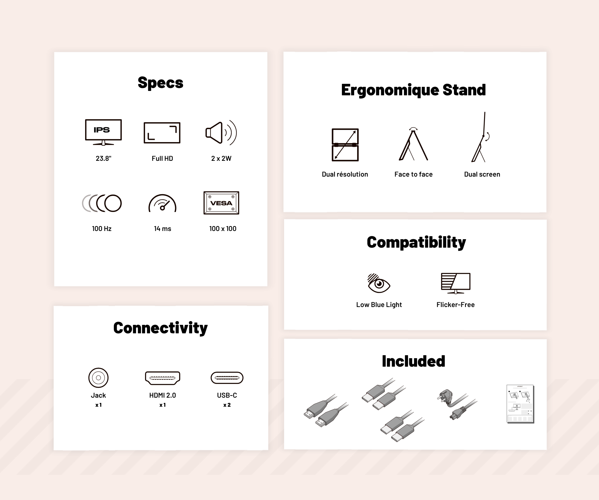 Doppelbildschirm, mobil | 2 x 23,8“ | IPS | FHD
