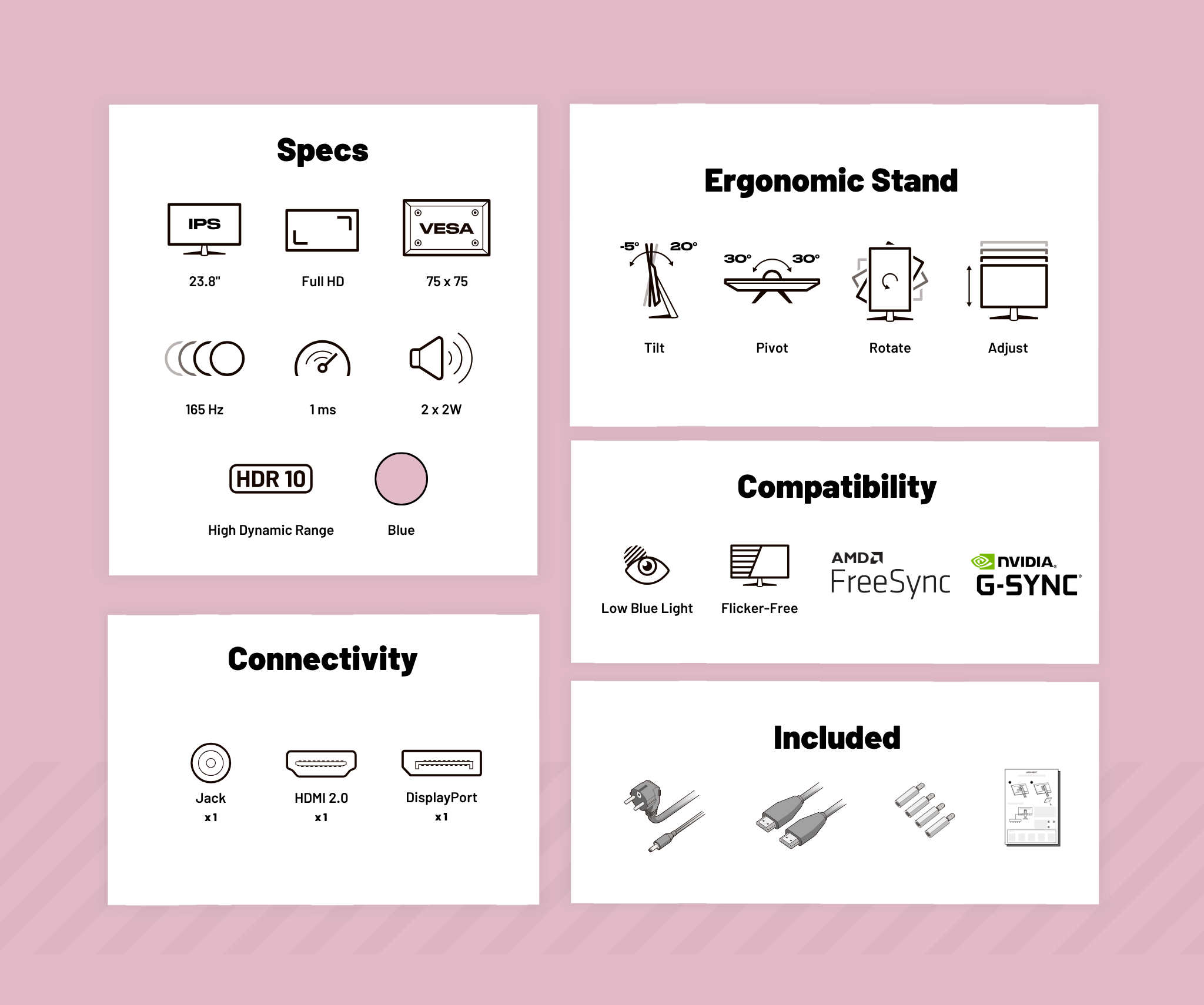 Gaming Monitor | 23,8“ | IPS | FHD | 165Hz | Pastellrosa