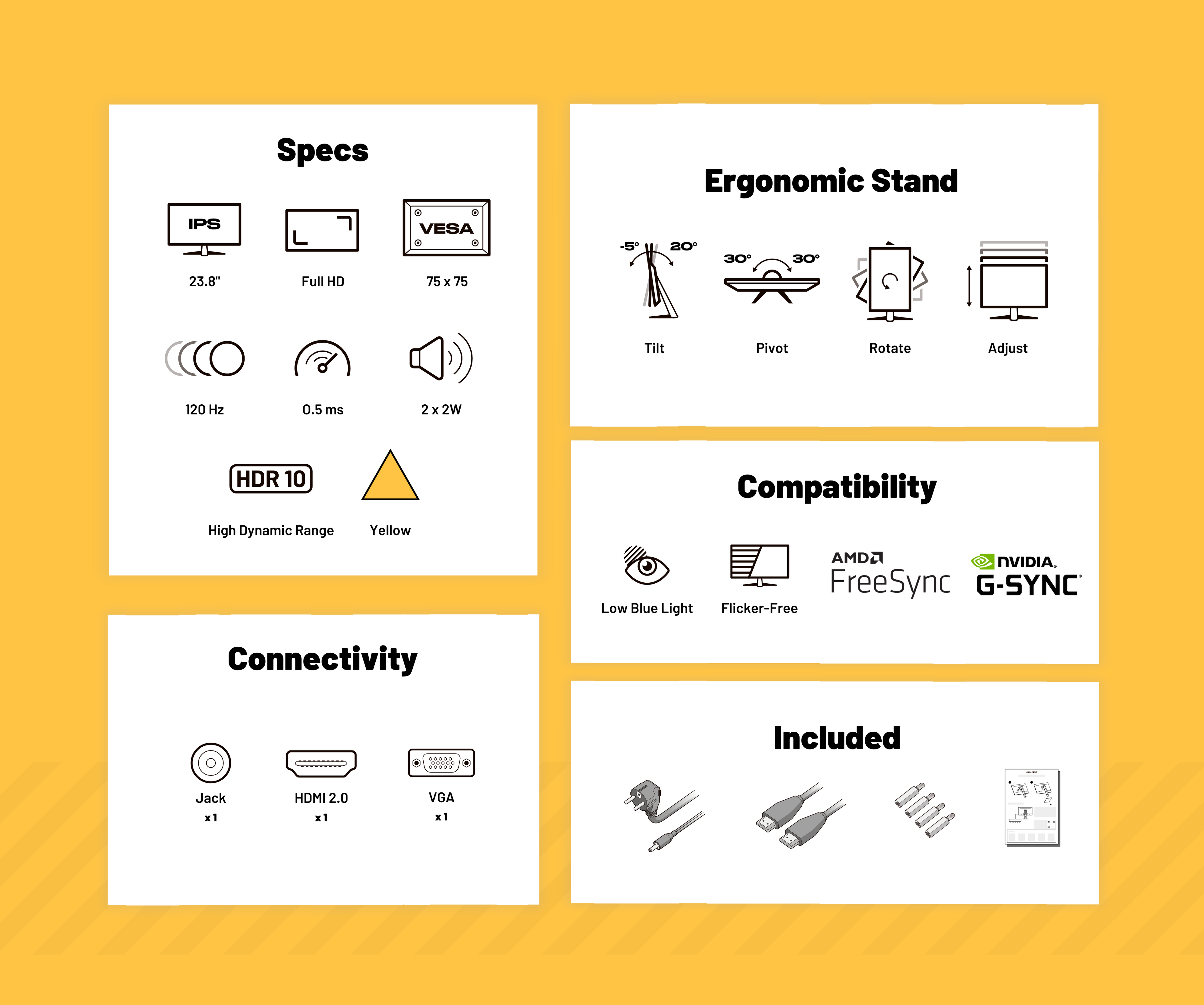 Gaming Monitor | 23,8“ | IPS | FHD | 120Hz | Pastellgelb