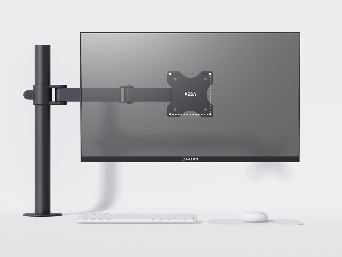 Écran PC Japannext compatible VESA fixé sur un bras articulé de bureau