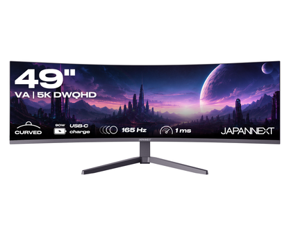 49-inch Curved Monitor, 5K UHD, 165Hz, USB-C 90W, LAN Port. Ideal for Simulation Gaming and Office Work