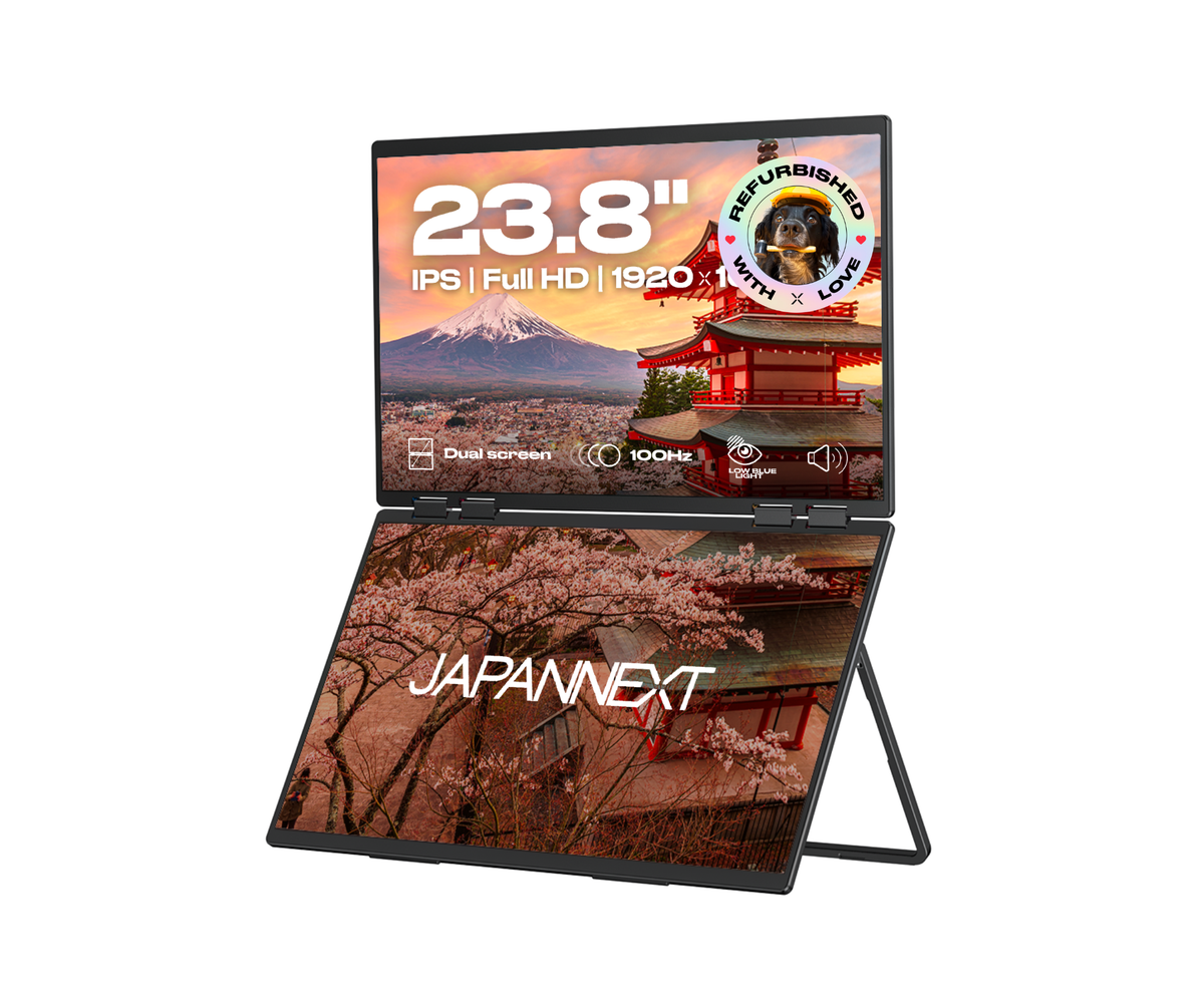 Double écran mobile Japannext 2 x 23,8 pouces Full HD IPS reconditionné, deux dalles superposées sur béquille