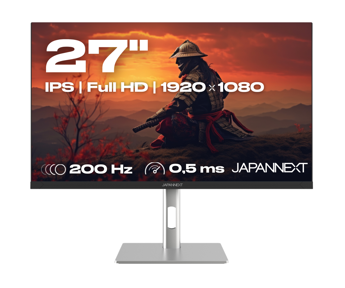 Écran PC gaming Japannext 27 pouces Full HD IPS 200 Hz, sur pied argenté