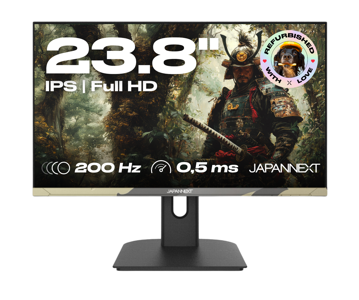 Écran PC gaming Japannext 23,8 pouces Full HD IPS 200 Hz reconditionné, finition camouflage, pied réglable
