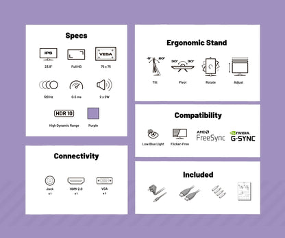 Gaming/Deskwork Monitor | 23.8" | IPS | Full HD | 120Hz | Pastel Purple