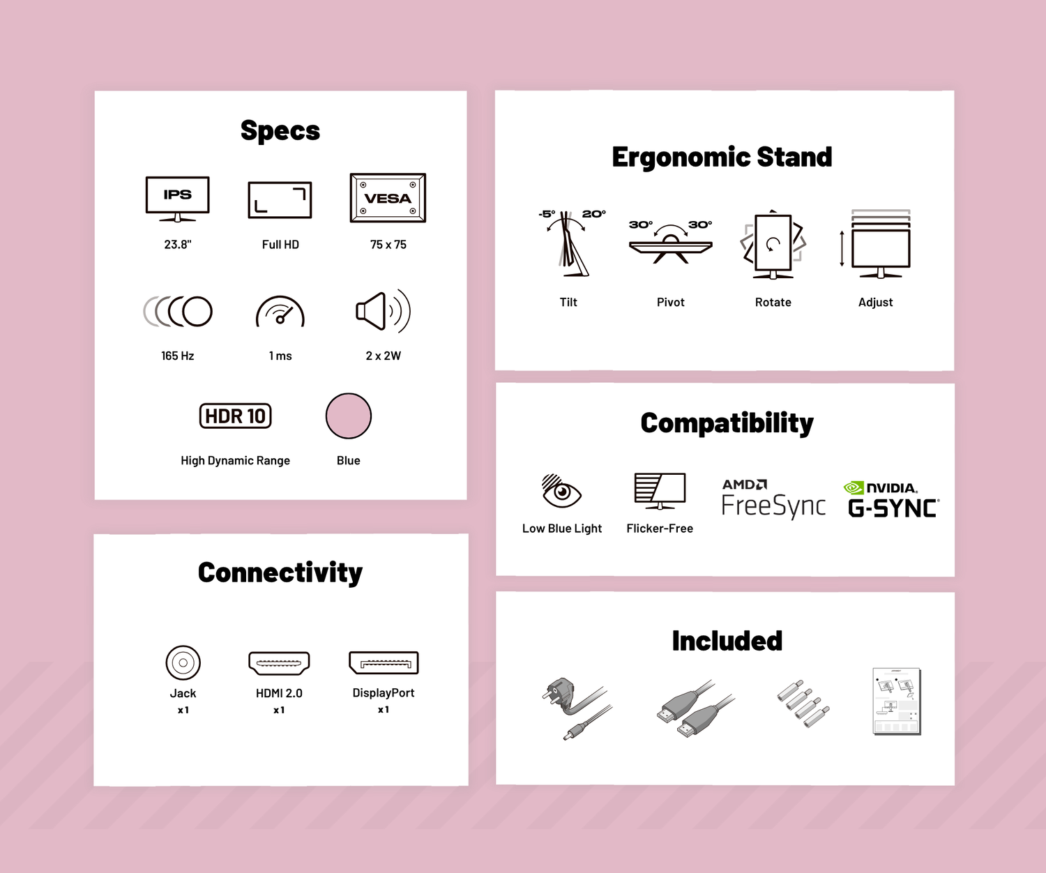 Gaming Monitor | 23,8“ | IPS | FHD | 165Hz | Pastellrosa
