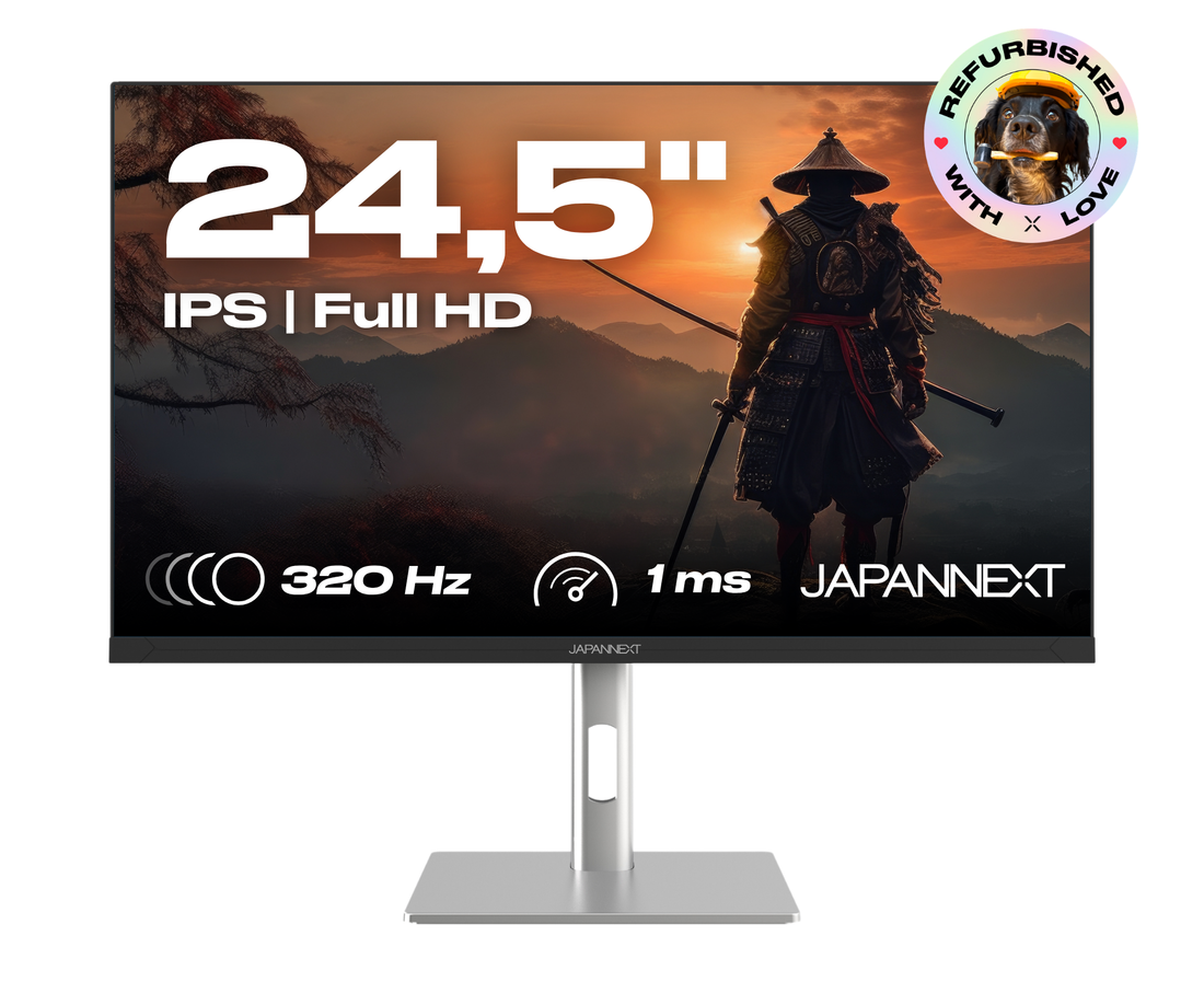 Écran PC gaming Japannext 24,5 pouces Full HD IPS 320 Hz reconditionné, sur pied argenté